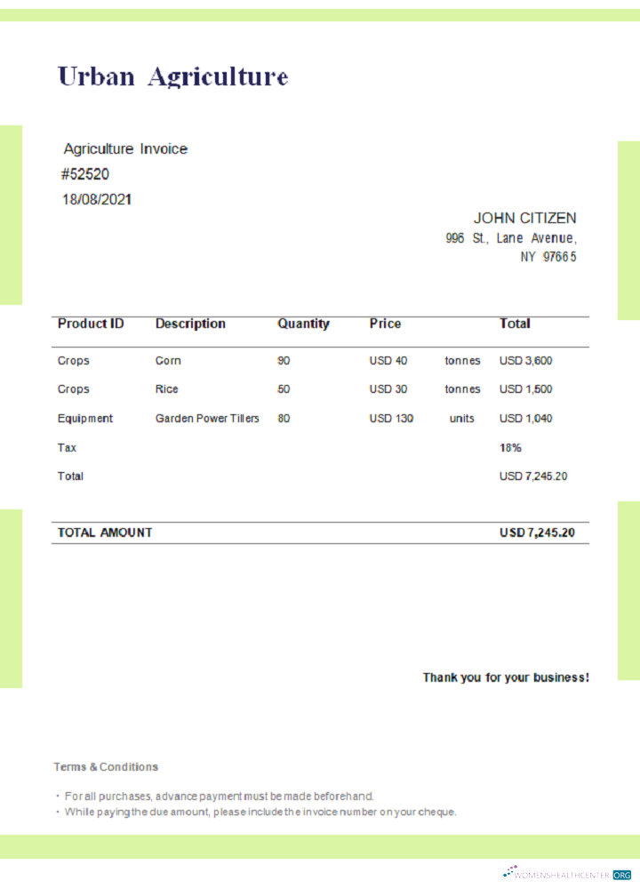 Download USA Urban Agriculture invoice Photoshop template